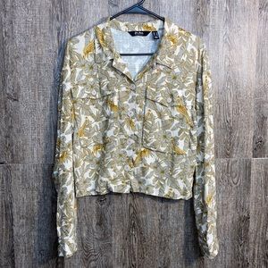 🧚‍♀️Du Jour Vintage Linen Giraffe Button down cropped top
